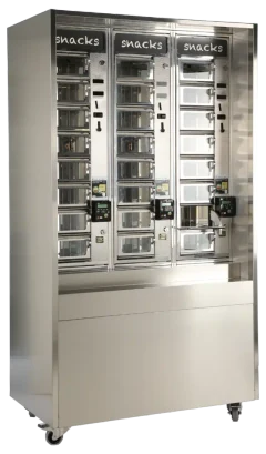 Compleet verwarmd ADM-snackmeubel met drie loketautomaten en zwenkwielen